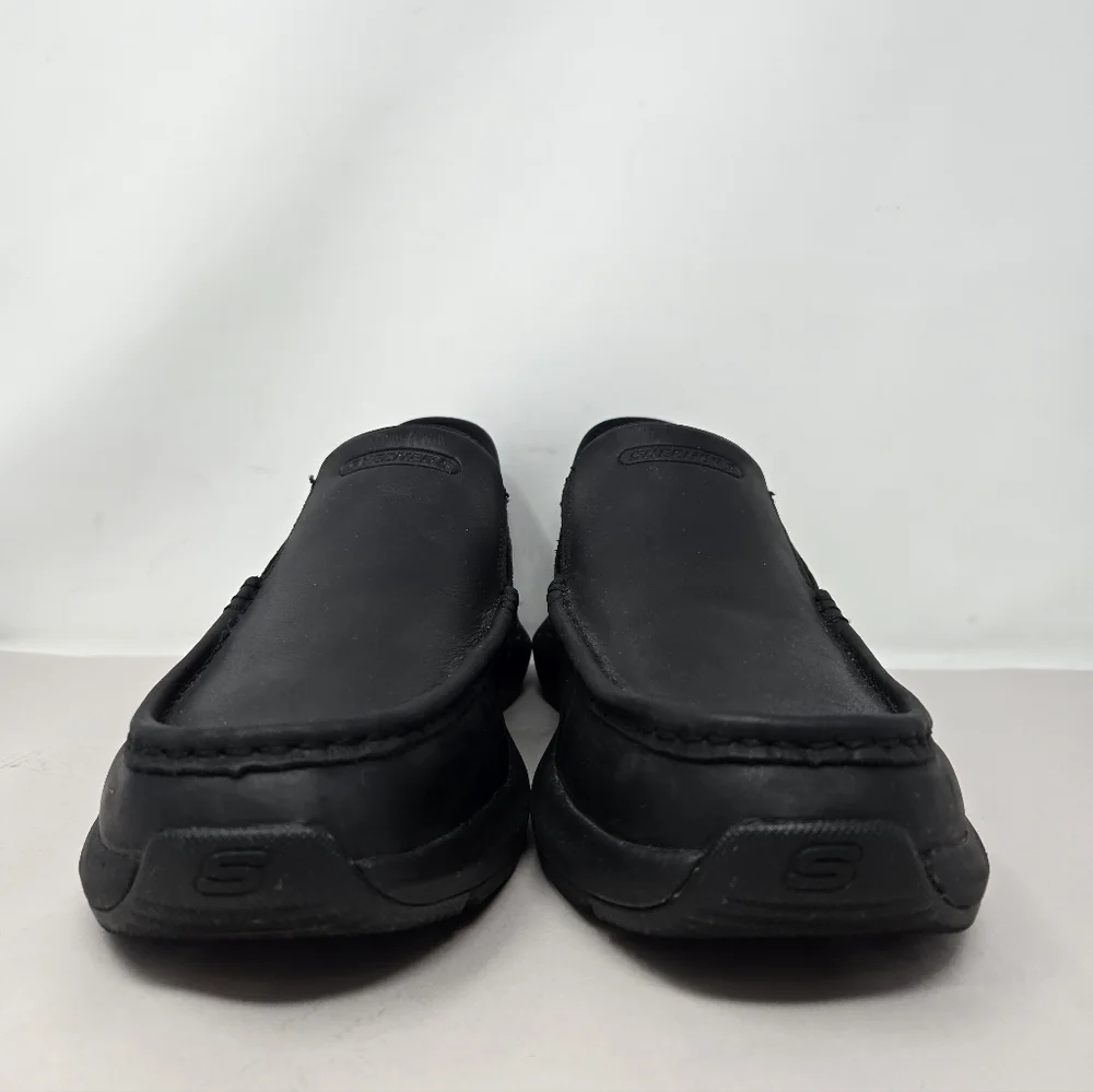 Skechers Mens Slip In Loafers Sz 10 Relaxed Fit Black Leather Parson-Oswin